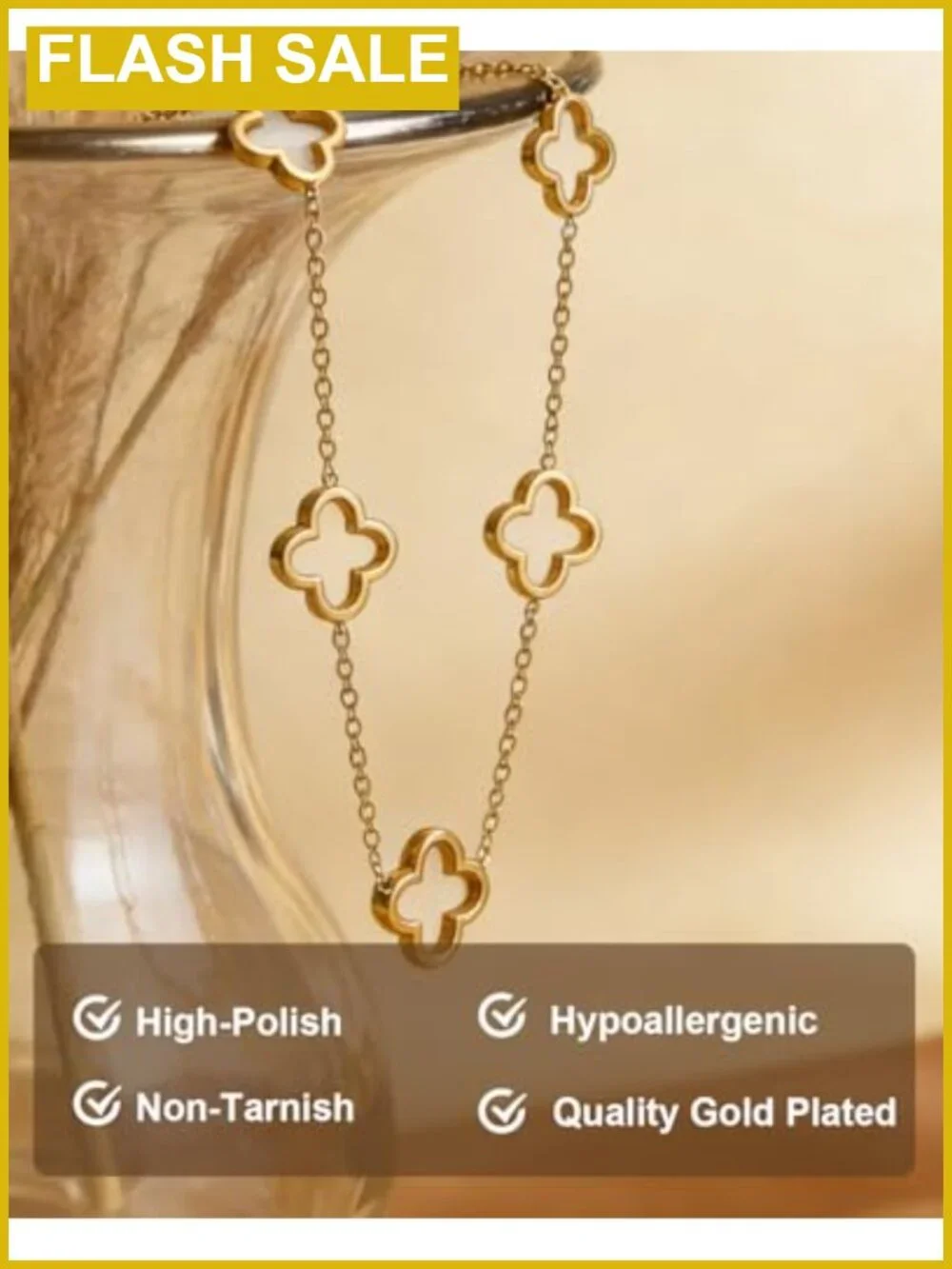 Four Leaf Clover Necklace Stainless Steel Gold Plated Pendant Women